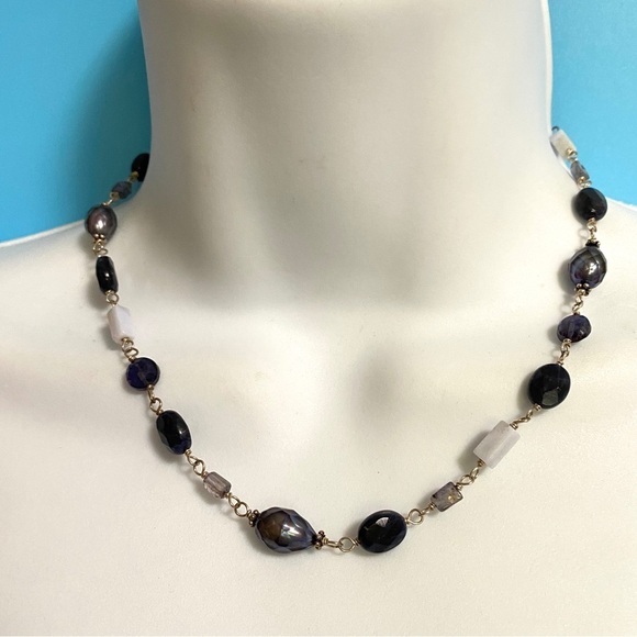 SILPADA Sterling Silver Sodalite Blue Lace Chalcedony & Pearl Necklace - Picture 7 of 7